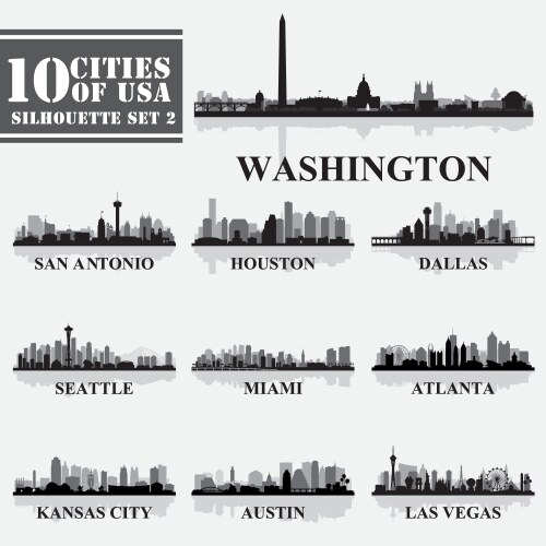 silhouettes cities of usa set 2 in grayscale vector image