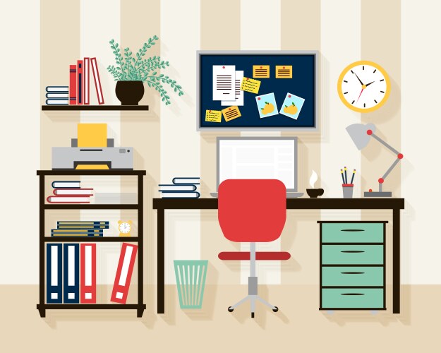 Workplace in cabinet room interior vector image