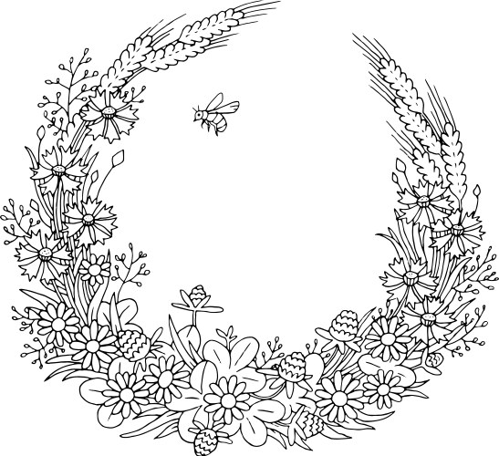 Summer cornflowers rye chamomile floral wreath vector image