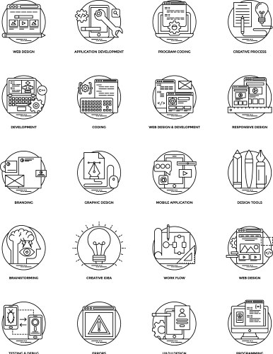 Bundle of design and development glyph ico vector image