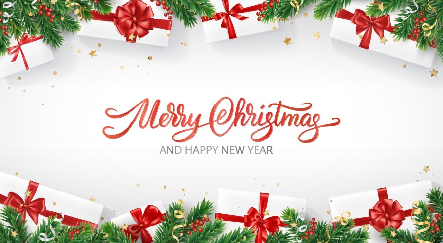 Christmas banner with presents and fir-tree vector image