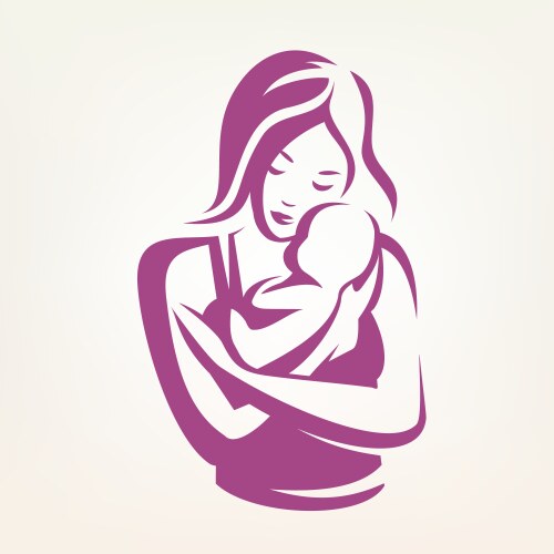 Mother and baby stylized symbol childcare logo vector image