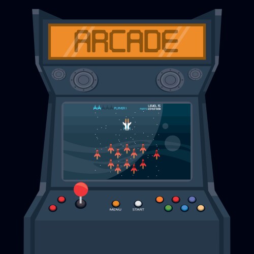 Retro videogame arcade machine card vector image