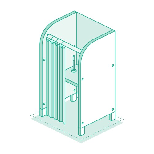 Isometric voting booth with open curtains and pen vector image