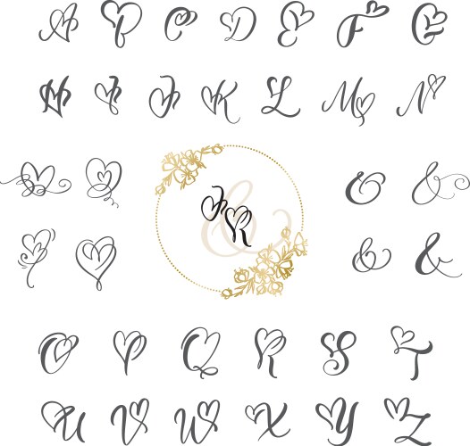 Handwritten heart calligraphy monogram alphabet vector image