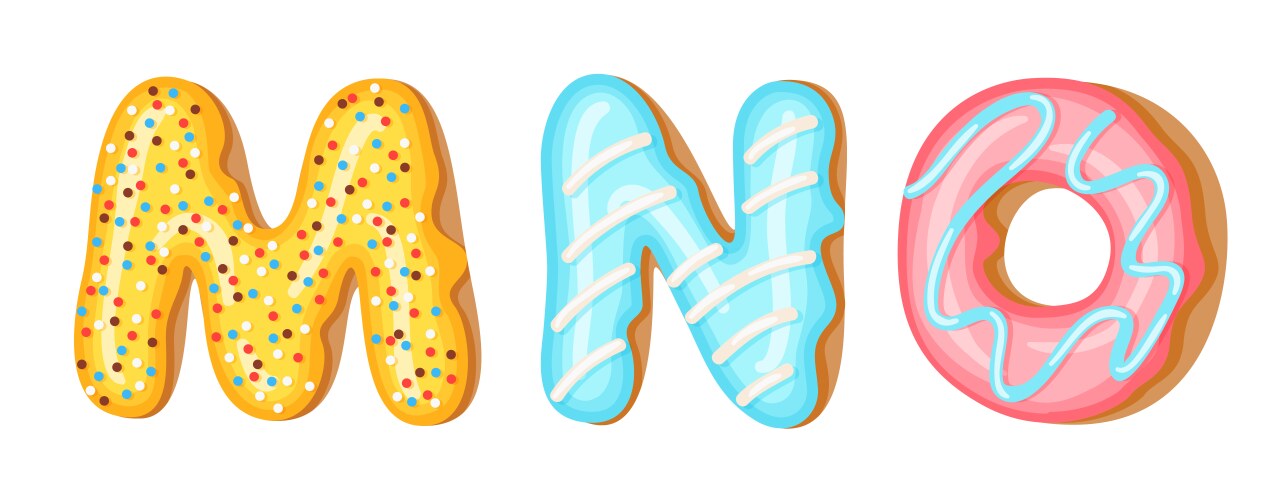 Donut icing upper latters - m n o font vector image