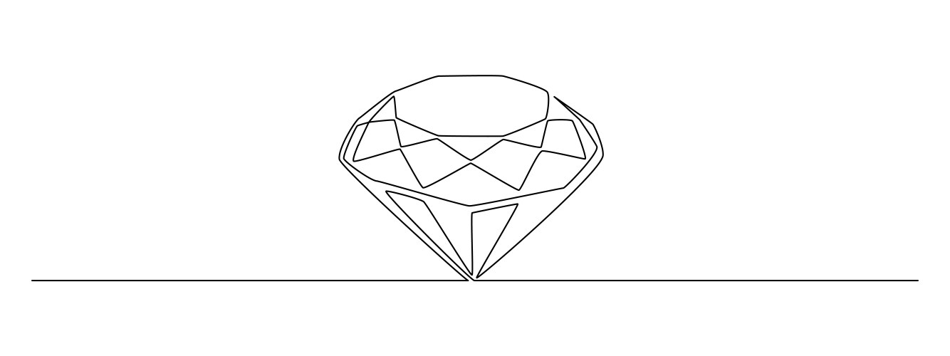 One continuous line drawing of diamond crystal vector image