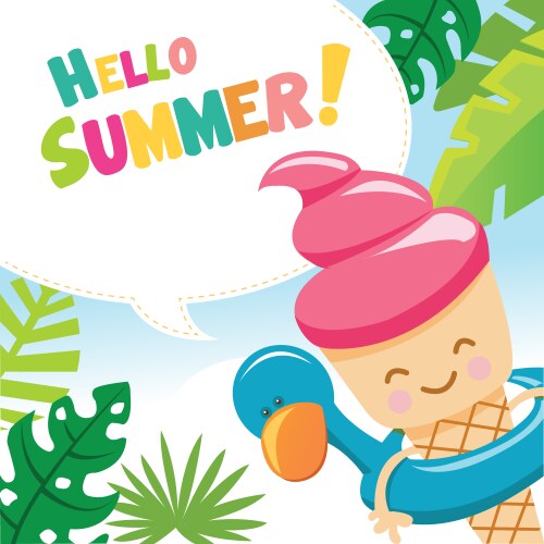 Cute summer card with ice cream character vector image