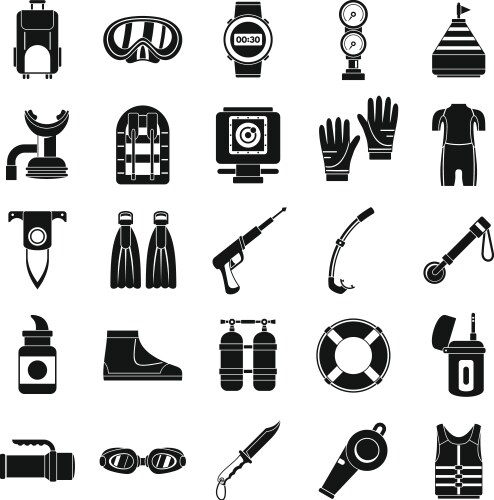 Diving equipment icon set simple style vector image