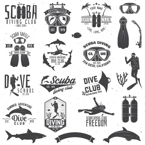 Set of scuba diving club and school design vector image