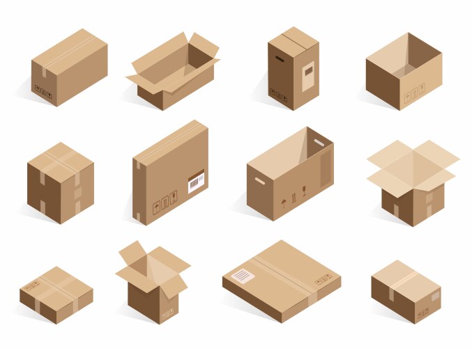 Isometric realistic cardboard delivery boxes vector image