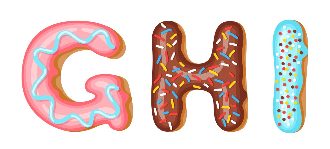 Donut icing upper latters - g h i font vector image