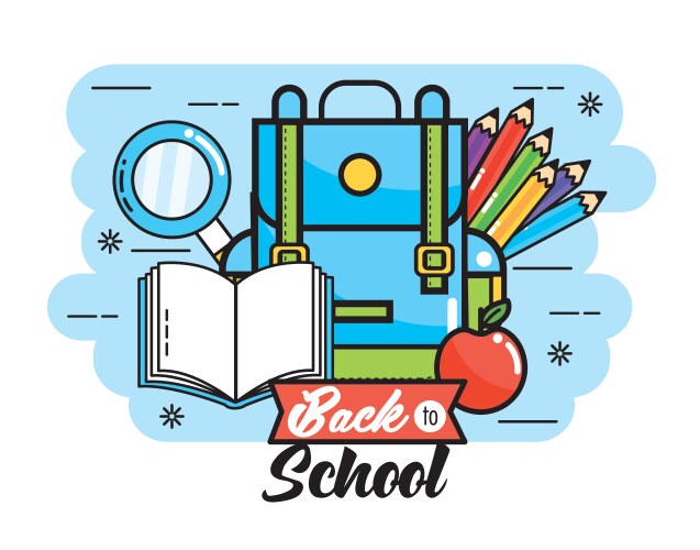 backpack with pencils colors and book to back vector image