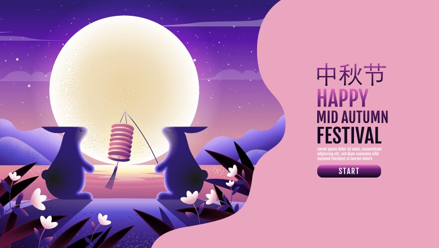 Happy mid autumn festival rabbits fantasy vector image