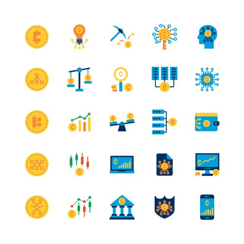 Bundle of crypto currency coding flat icon set vector image