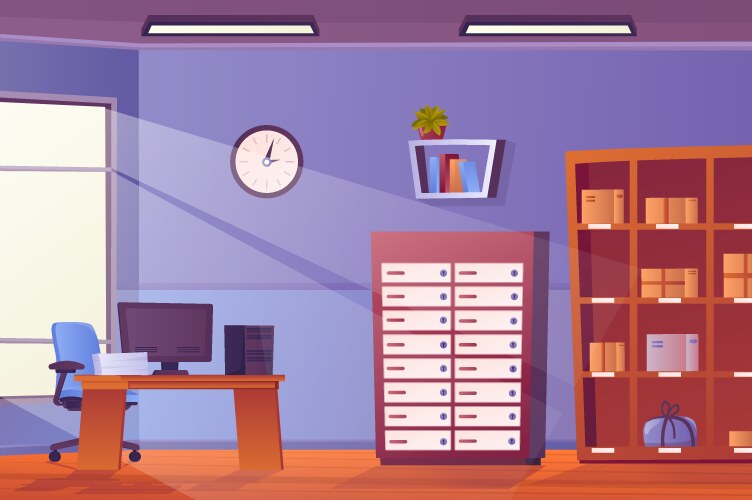 Workplace at office interior concept in flat vector image