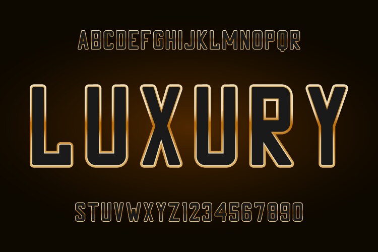 Golden black font alphabet with gold frame vector image