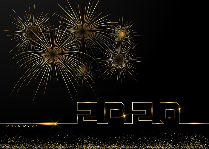 Happy new year 2020 gold fireworks background vector image