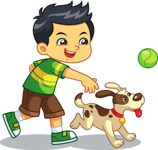 Boy playing with his pet dog vector image