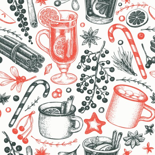 Winter drinks seamless pattern hand drawn vector image