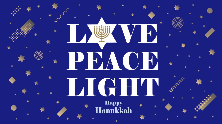 Love peace light happy hanukkah lettering banner vector image