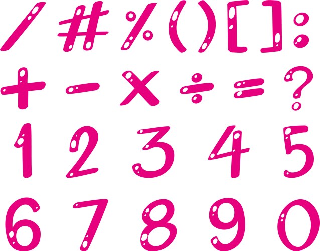 Pink font for numbers and signs vector image