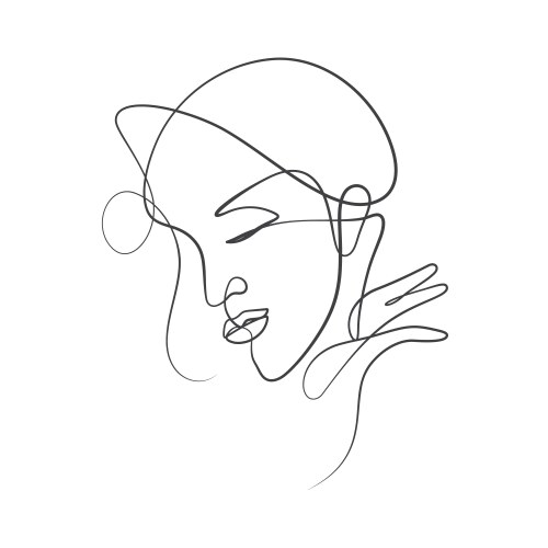 Calligraphic line art of woman face in continuous vector image