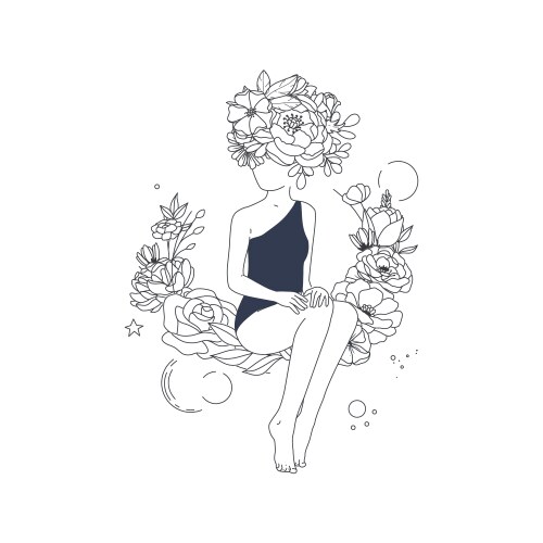 Minimal line drawing woman flower images vector image