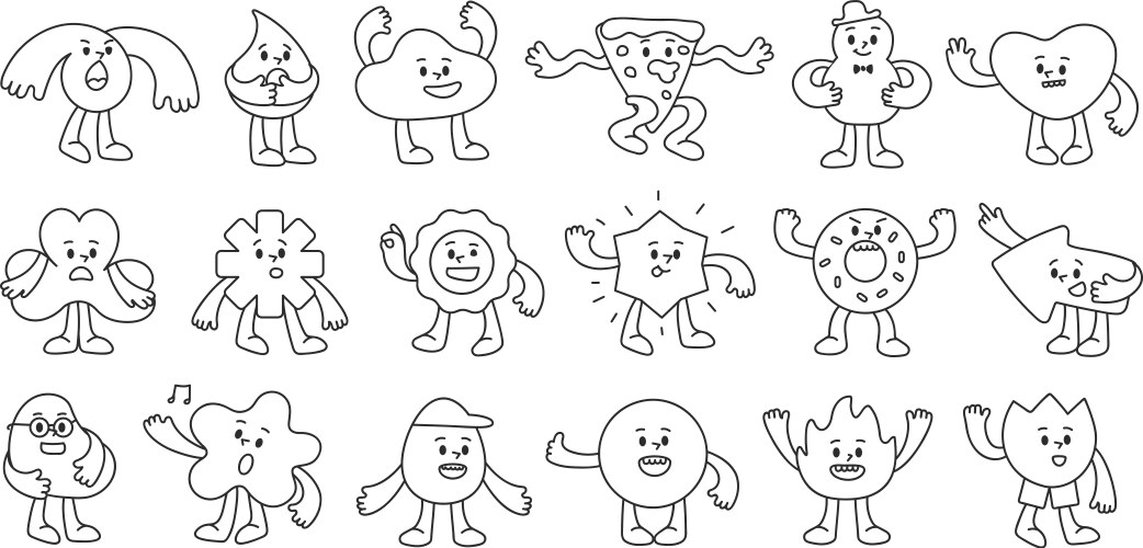 cute abstract hand drawn characters doodle line vector image