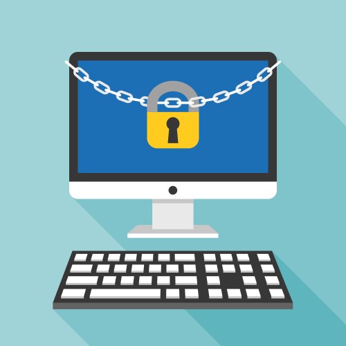 lock and chain on desktop keyboard vector image