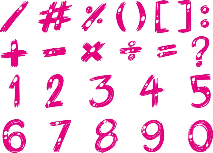 Numbers and signs in pink color vector image