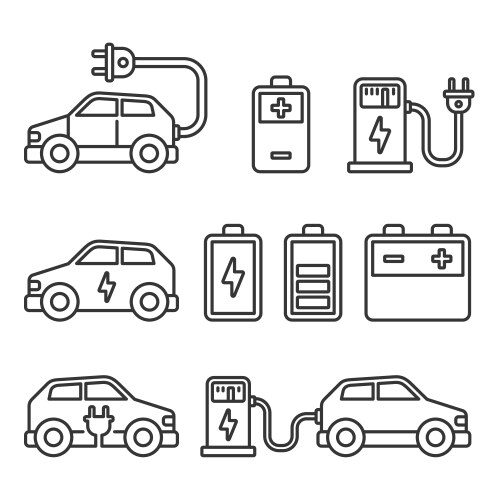 electric car icons set on white background line vector image