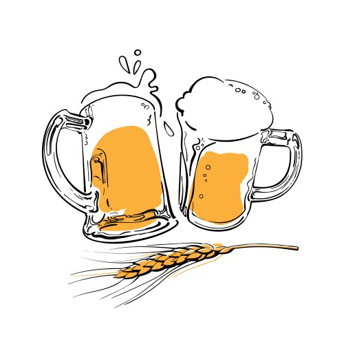 sketch of two toasting beer mugs and barley vector image