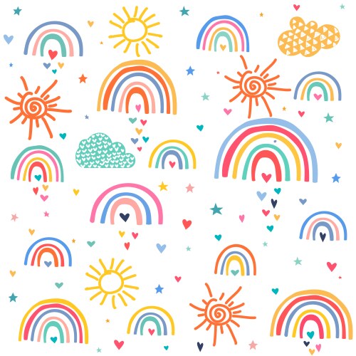 Clouds rainbows love hearts pattern vector image