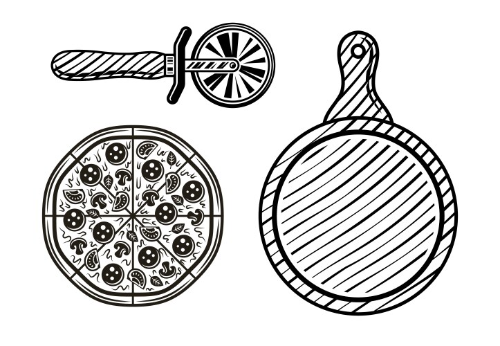 Pizza set objects or design elements vector image