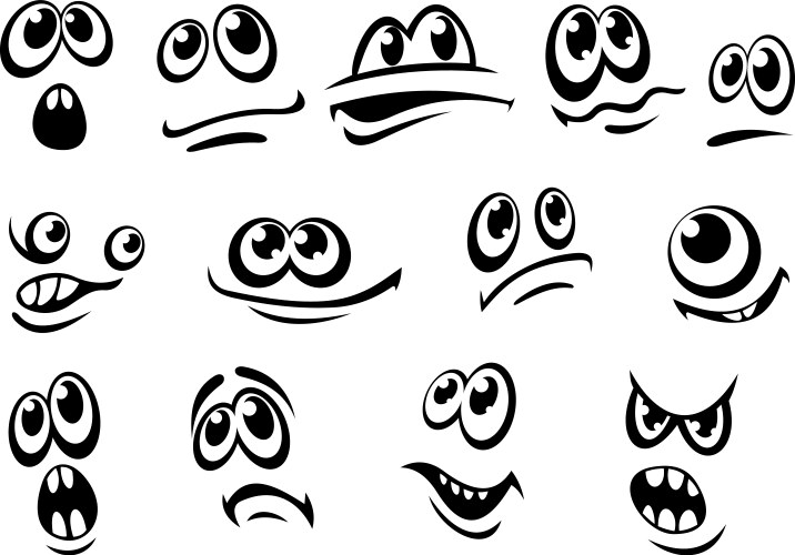 Cute black and white facial expressions vector image