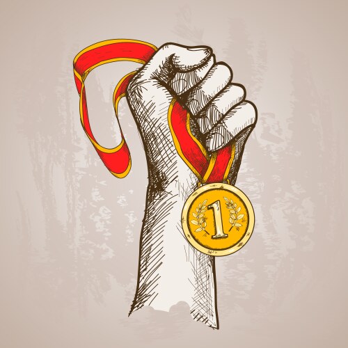 Hand holding medal vector image