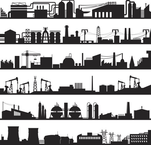 Set industrial city view black silhouettes vector image