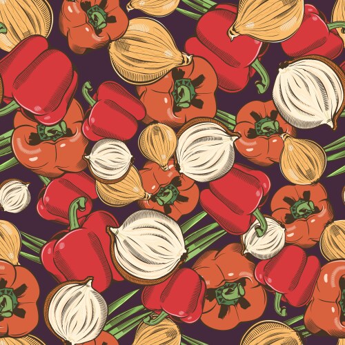 Colored seamless pattern with red pepper and onion vector image