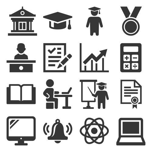 Education icons college and school study set vector image