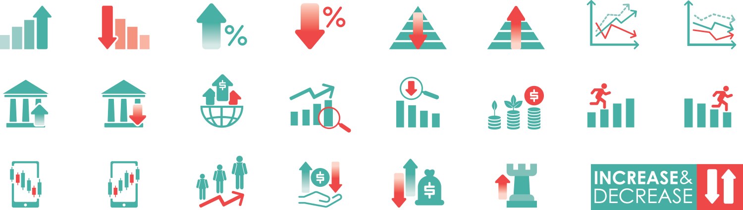 Increase and decrease solid icon set arrow growth vector image