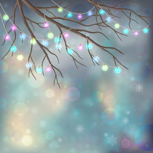 Christmas light bulbs on xmas night background vector image