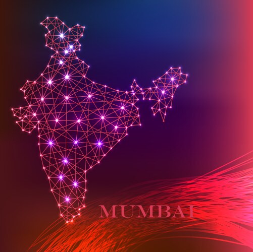 India map of polygonal mosaic lines rays vector image