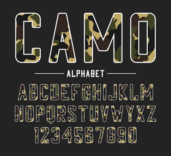 Sans serif font with camouflage texture condensed vector image