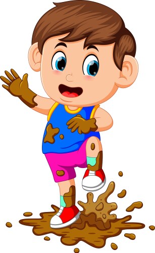 Cute boy playing in the mud vector image