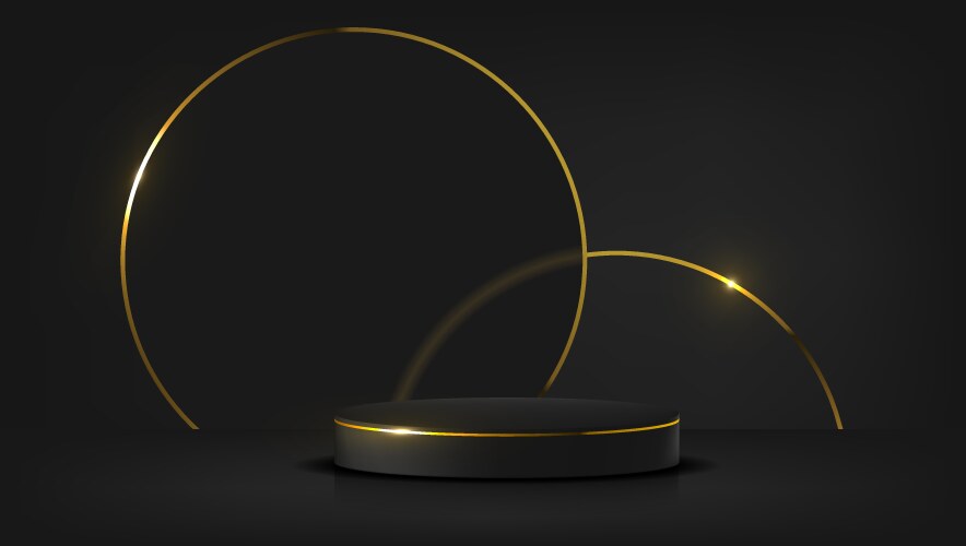 3d black pedestal podium with golden line vector image