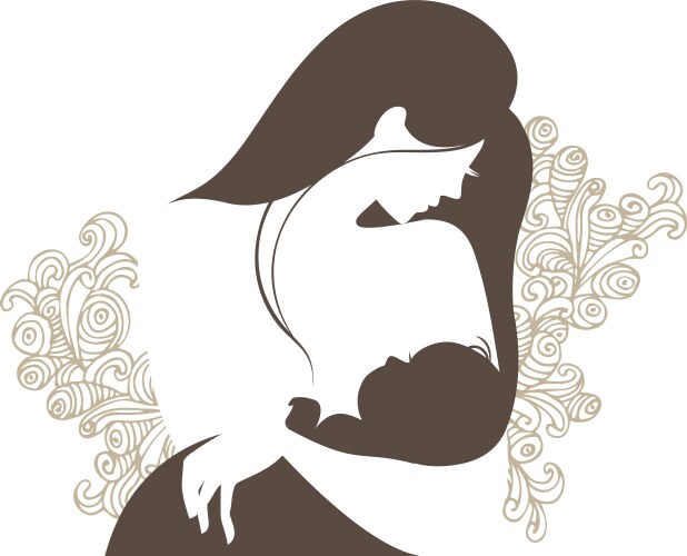 Beautiful mother silhouette with baby vector image