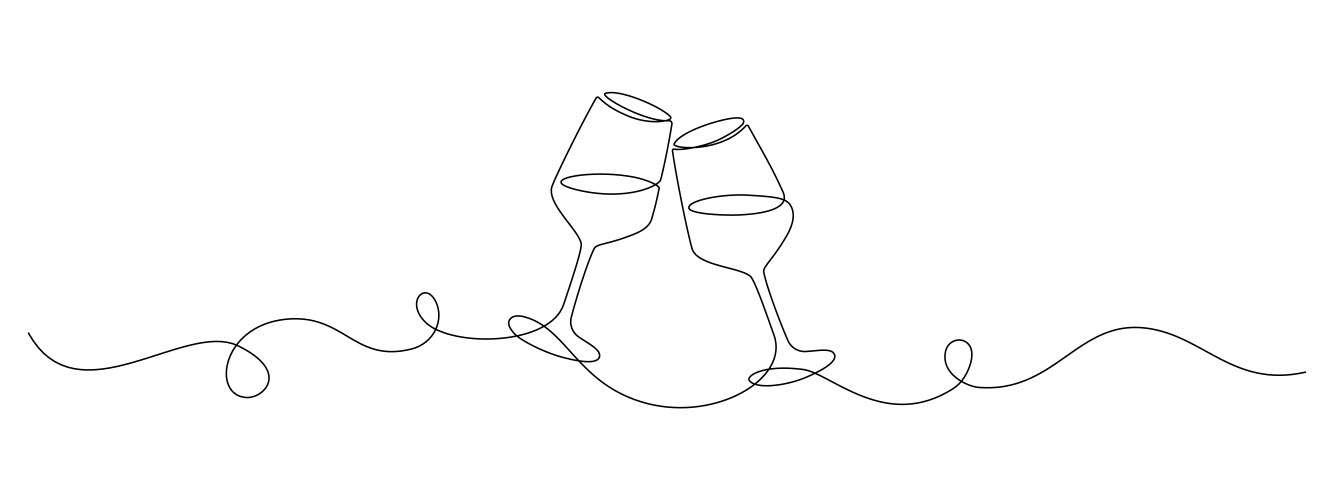 Two glasses of red wine in continuous one line vector image