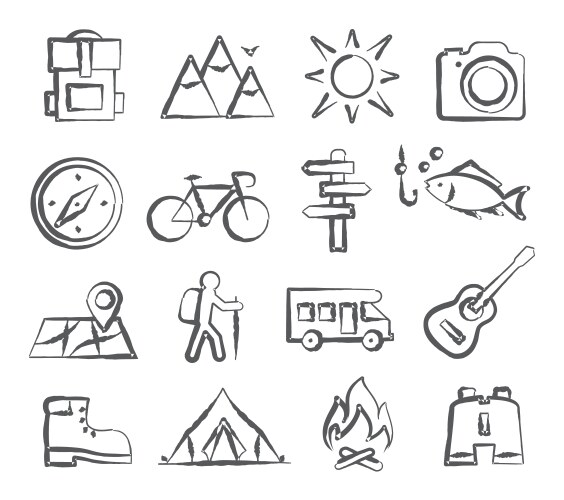 Camping doodle icons vector image