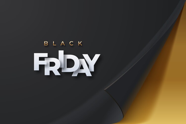 Black friday banner paper sheet with curled vector image